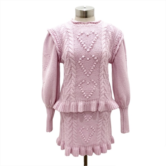 LOVESHACKFANCY Calantha Pullover Sweater & Brendana Knit Mini Skirt Set Size S - Picture 6 of 12